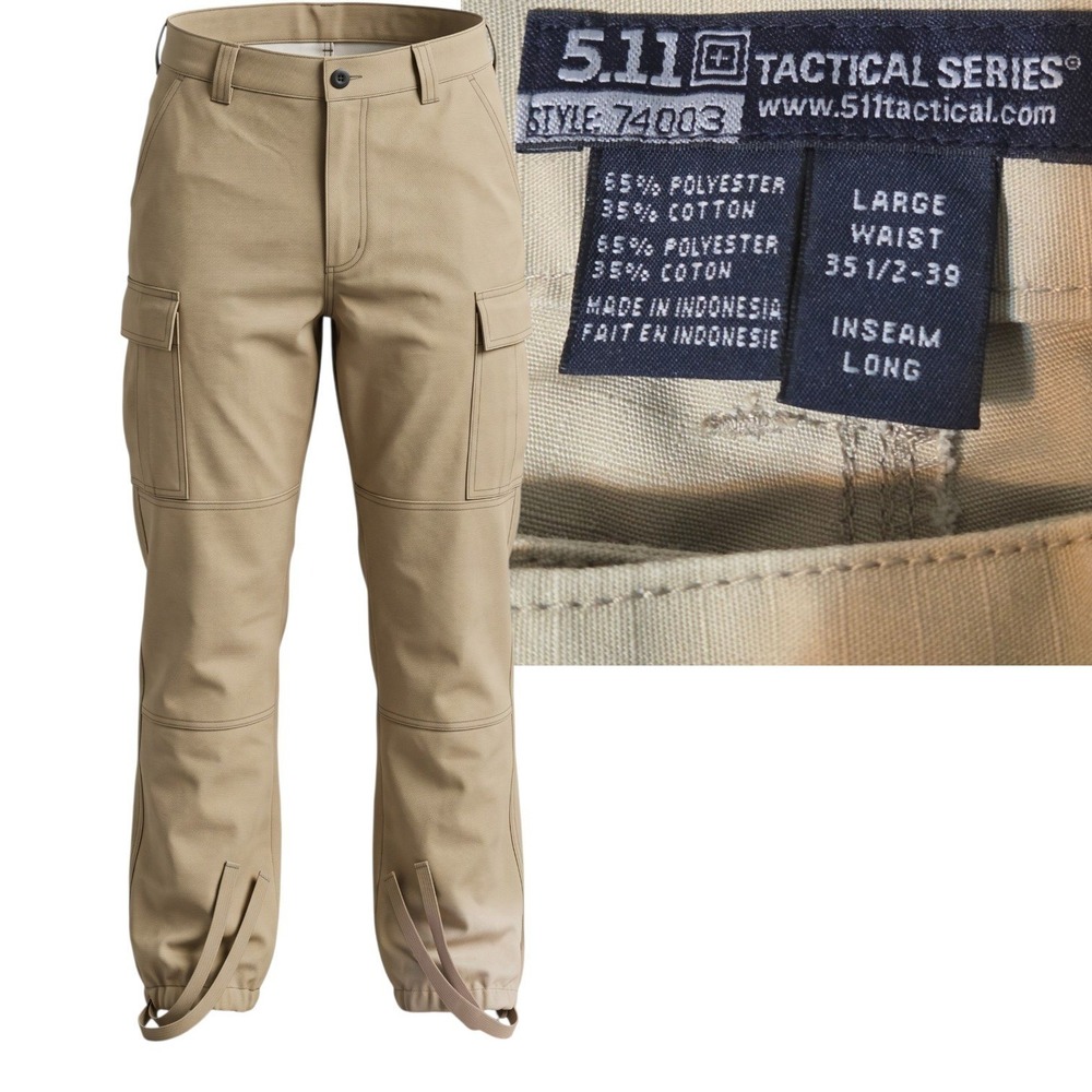 5.11 Tactical Series Cargo Pants Men L Khaki Ripstop Style Double Knee Large